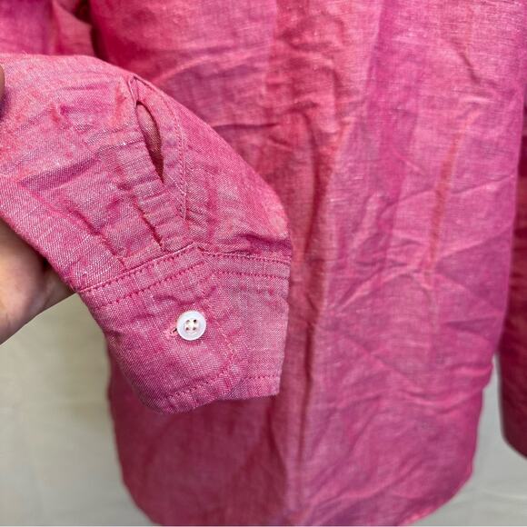 Talbots Pink Linen Blend Long Sleeve Button-Up Shirt - Petite Size - Picture 7 of 11